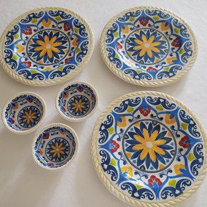 Mediterranean 🌻Dipping Bowls & Appetizer+Plate🍽️Set~ Melamine